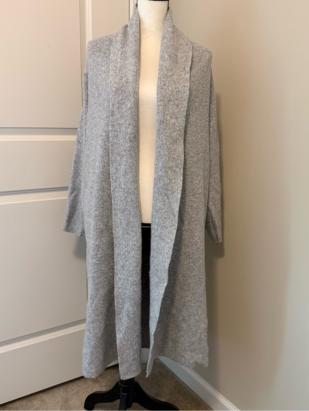 Light Gray Shawl Collar Longline Women's Cardigan